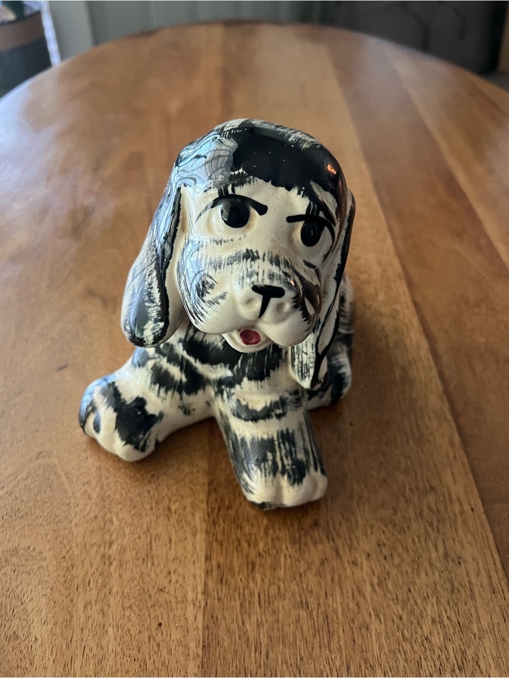 Vintage Mid Century black and white ceramic dog planter